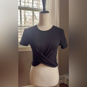 Zara Black Twisted Hem Short Sleeve Tee